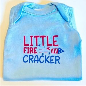 July 4th LITTLE FIRE CRACKER 
Newborn Blue Onesie